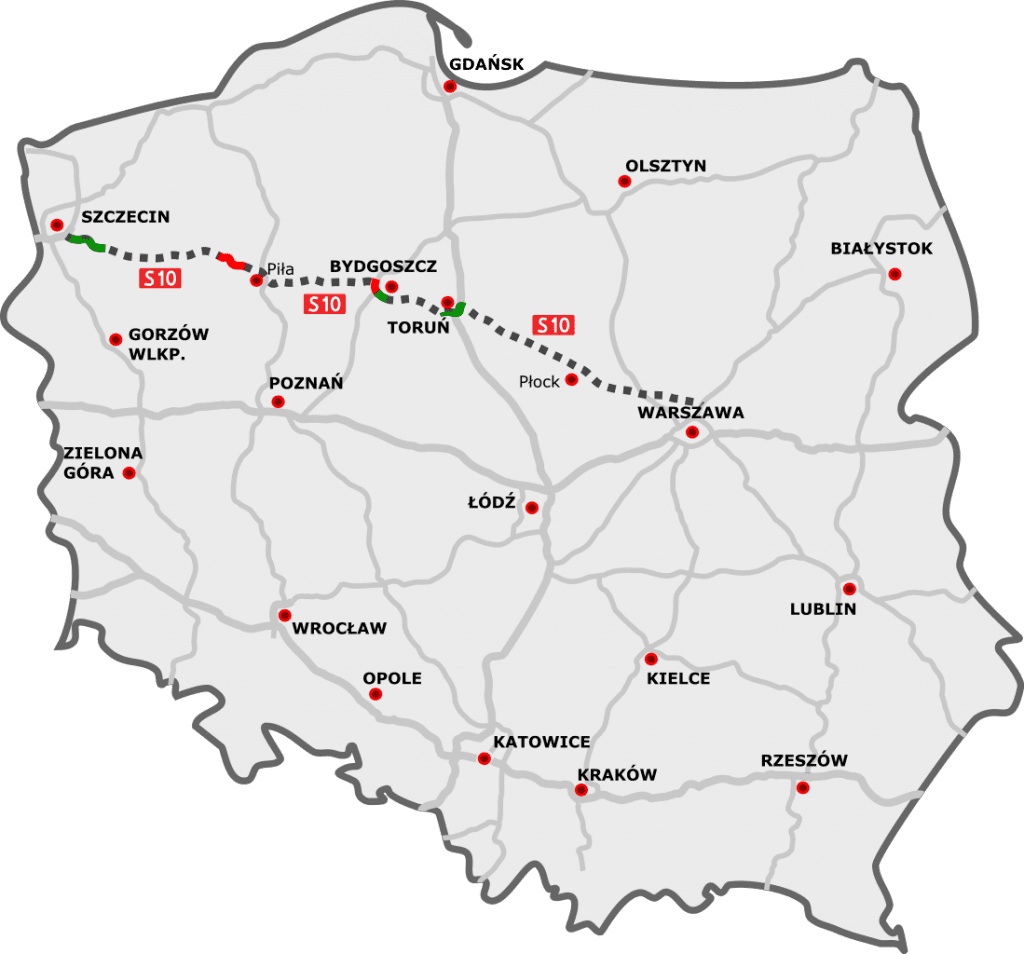 Droga ekspresowa S10 na mapie Polski